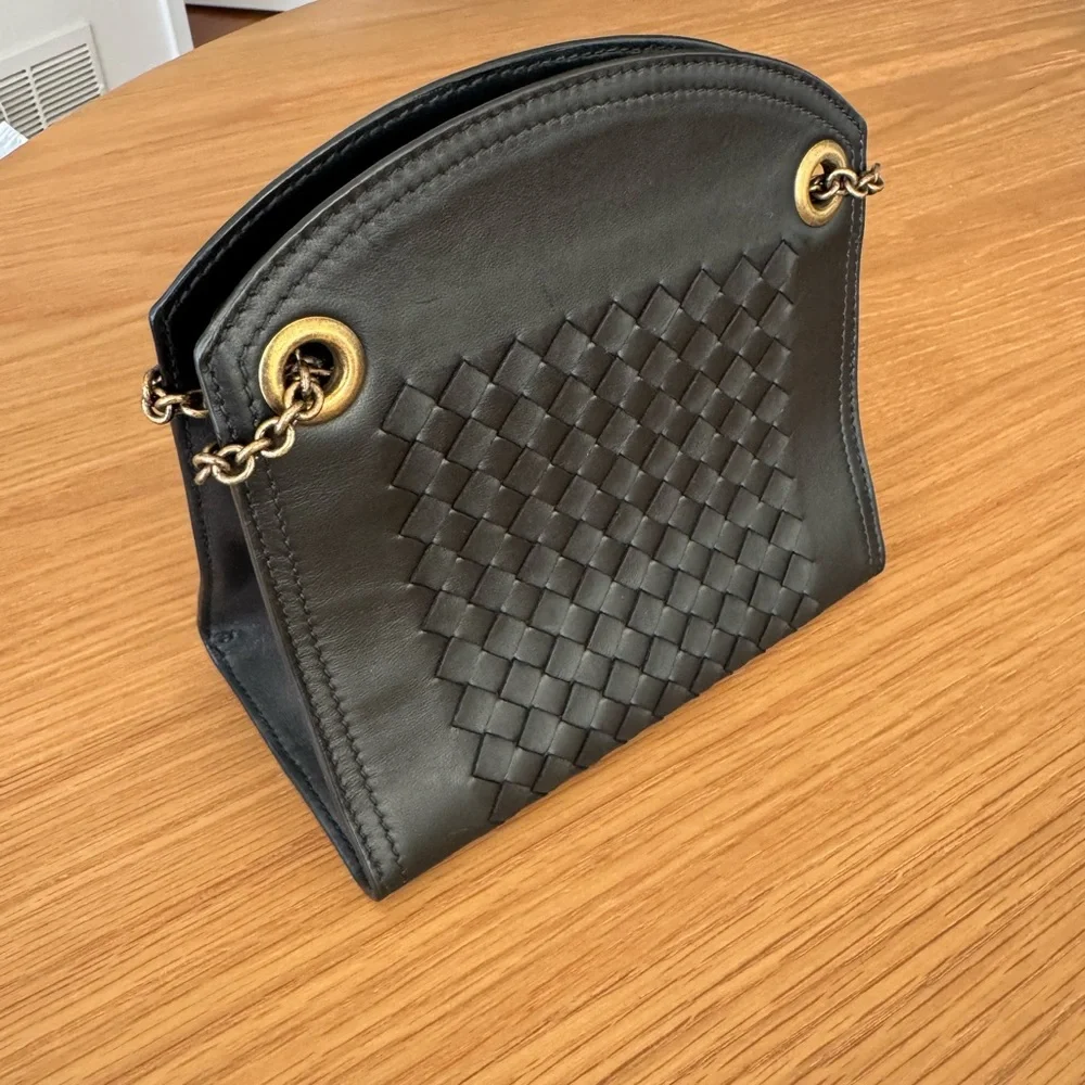 Bottega Veneta Black Intrecciato Leather Wallet on Chain